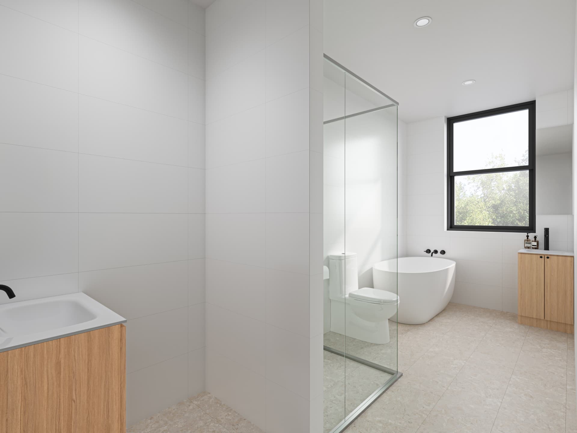 Bathroom with freestanding bath render