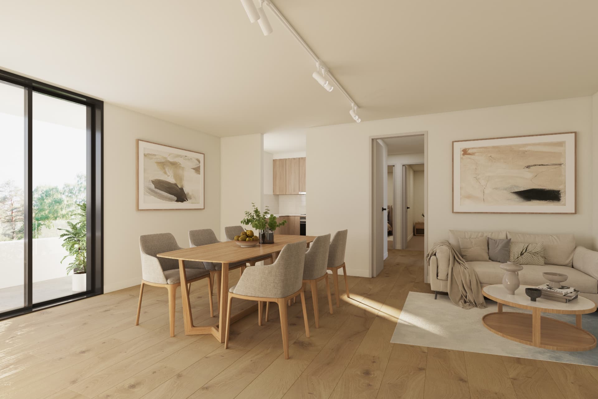 Spacious living and dining area render