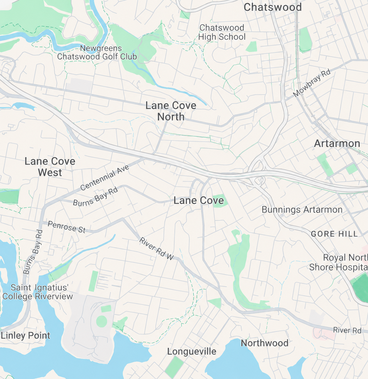 Map showing the location of 19-23 Birdwood Avenue, Lane Cove