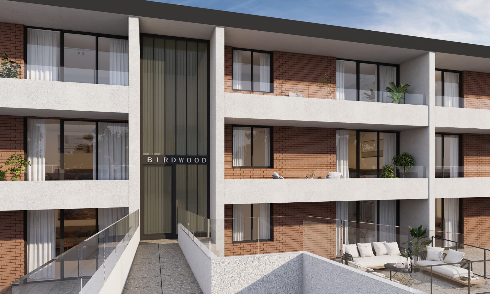 Birdwood entry and apartment facade render